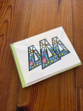 Tri Delta Floral Letter Notecard Set - White & Green envelopes - set of 10